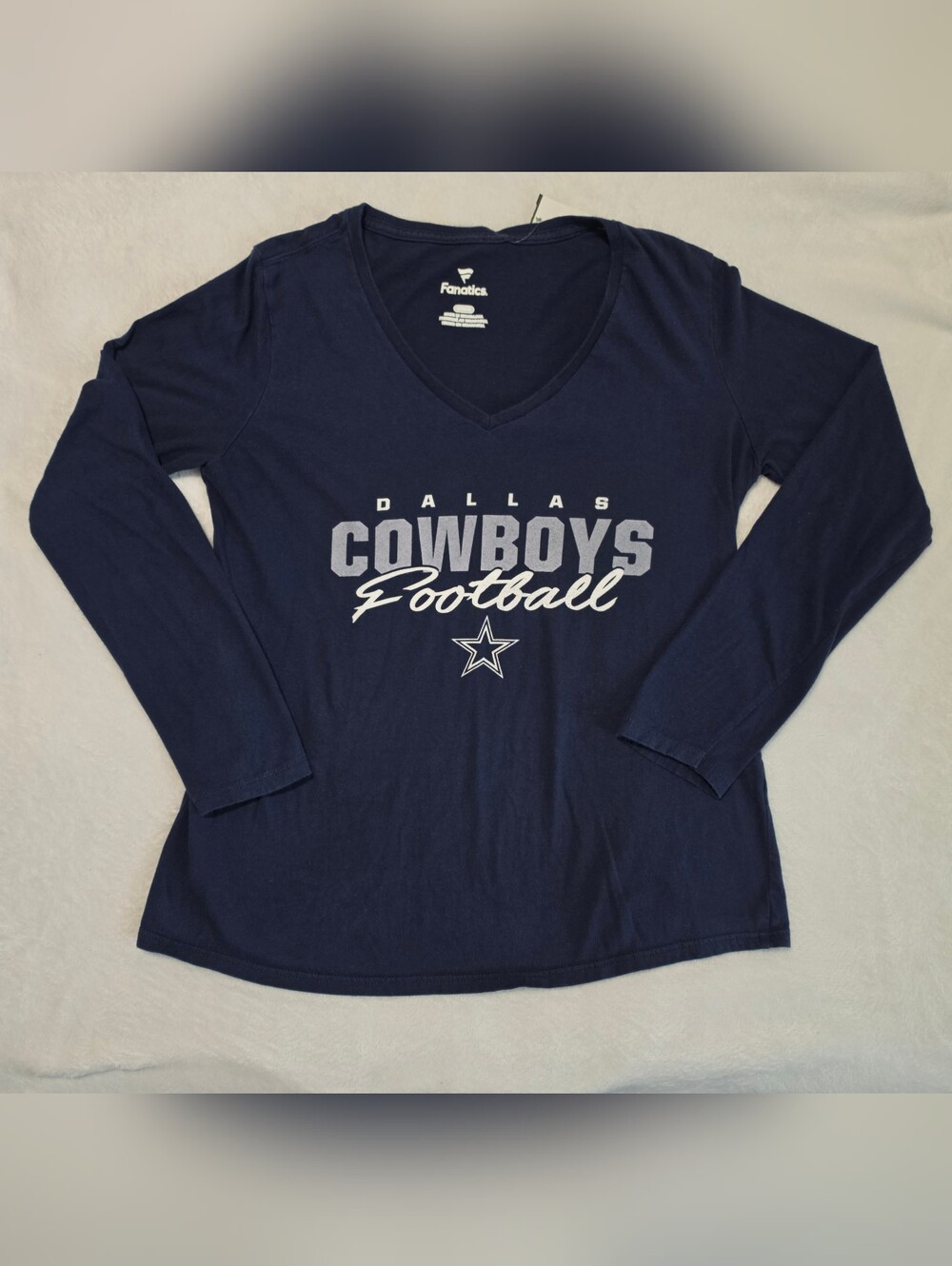 Dallas Cowboys Fanatics Womens - Navy V Neck Long Sleeve NFL Shirt - Size M